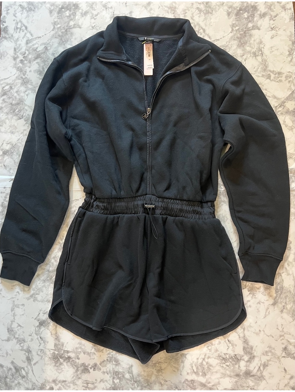 Victoria's Secret On Point Black Long Sleeve Zip Front Romper Shorts